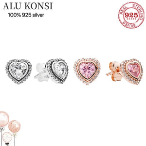 925 Sterling Silver Rose Crystal Studs Earring Women Wedding Gift