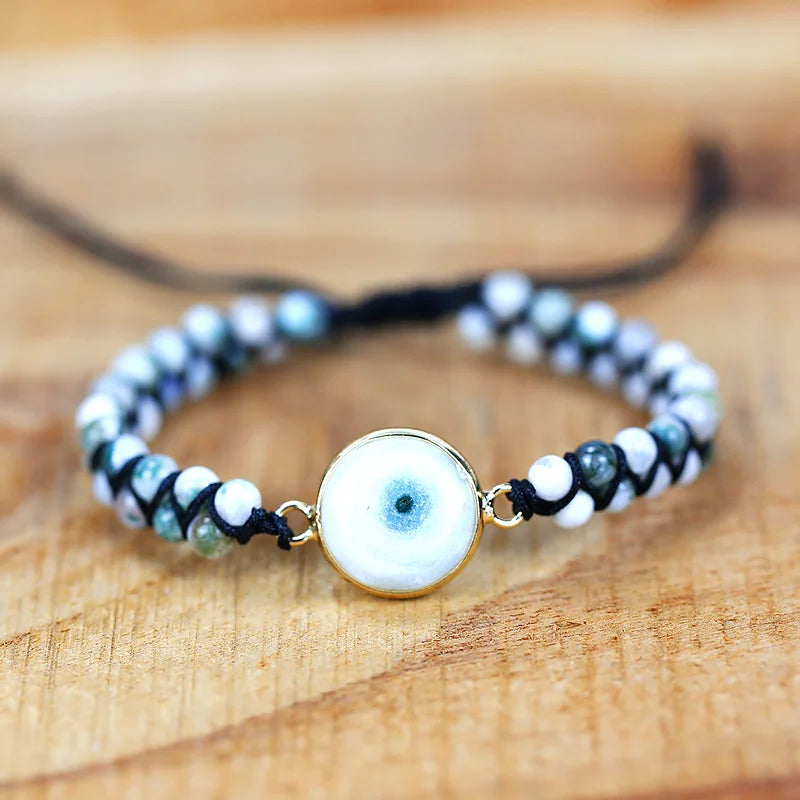 Natural Stone Vintage Leather Braid Wrap Bracelet