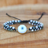 Natural Stone Vintage Leather Braid Wrap Bracelet