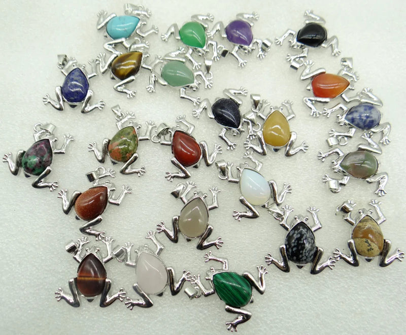 Natural Stone Quartz Crystal Tiger Eye Frog Charm Pendant for DIY Jewelry Making