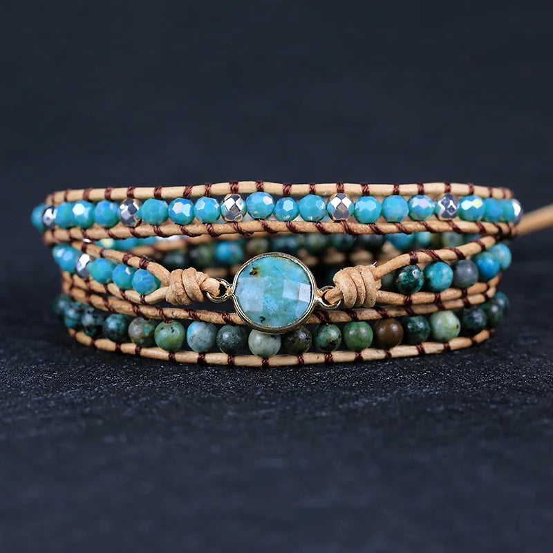 African Turquoise Charm Wrap Bracelets Set