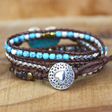 Natural Stones Heart Shape Charm Leather Wrap Bracelet