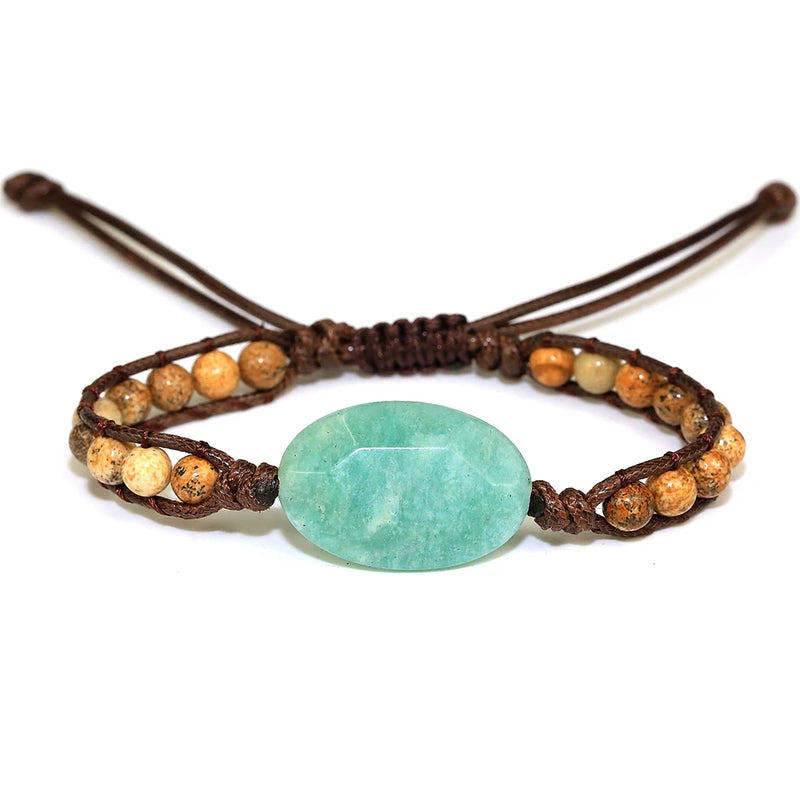 Natural Stone Amazonite Charm Bracelet Wrap Boho Yoga Friendship Jewelry