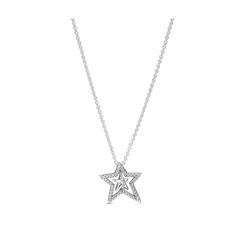S925 Sterling Silver Asymmetric Star Earrings Necklace Set