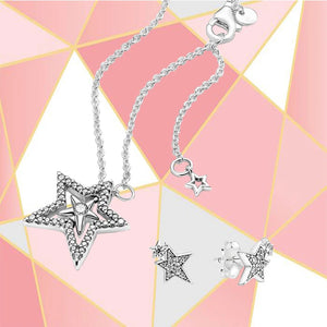S925 Sterling Silver Asymmetric Star Earrings Necklace Set