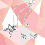 S925 Sterling Silver Asymmetric Star Earrings Necklace Set