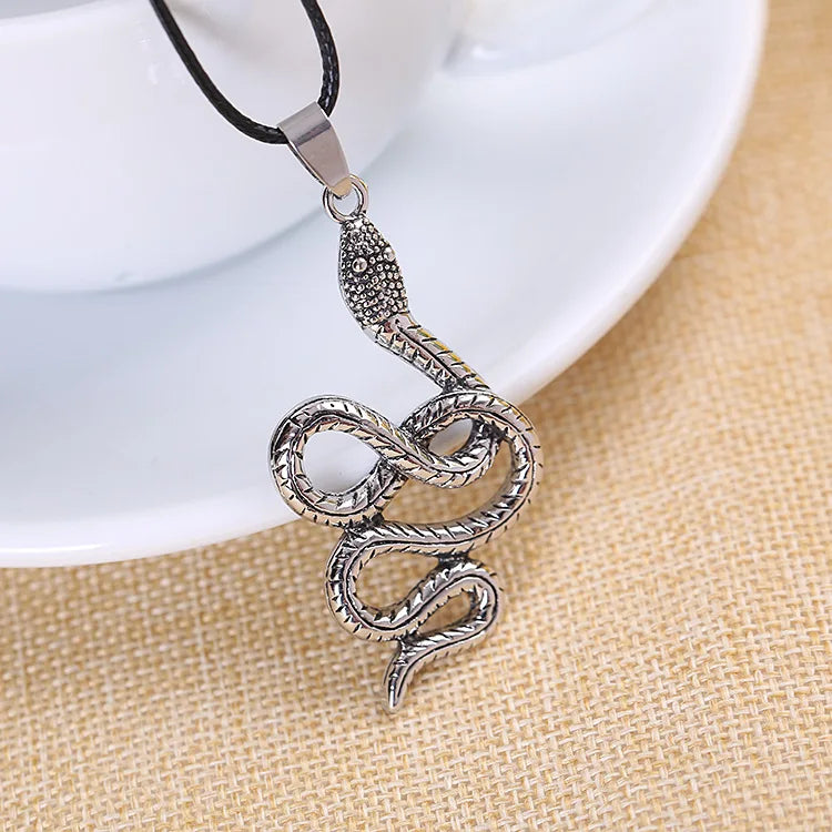 10cps Punk Snake Pendant Necklace Silver Men Women Statement Necklace