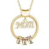 Mosaic Carved Name Diamond Mom Ring Bead Necklace