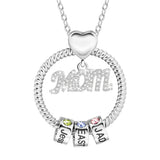 Mosaic Carved Name Diamond Mom Ring Bead Necklace