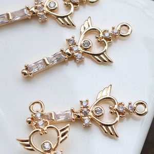 14K Gold Plated Zircon Heart Cross Necklace Pendant