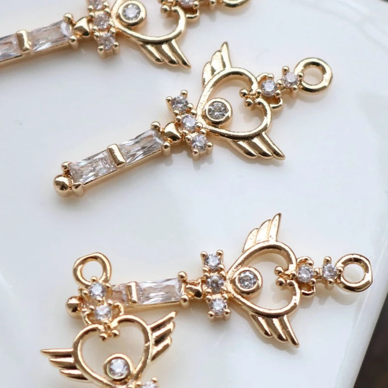 14K Gold Plated Zircon Heart Cross Necklace Pendant