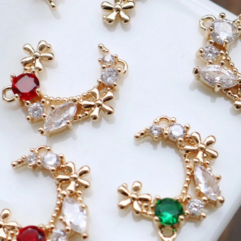 Zircon Moon Necklace Pendant Earring Charms DIY Jewelry Making