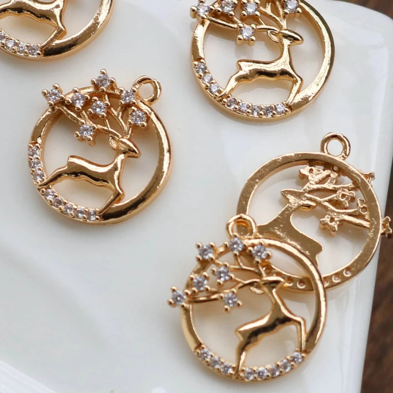 14K Plated Zircon Deer Necklace Pendant DIY Jewelry Making