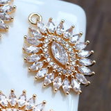 14K True Plated Zircon Oval Flower Necklace Pendant Earring Charms