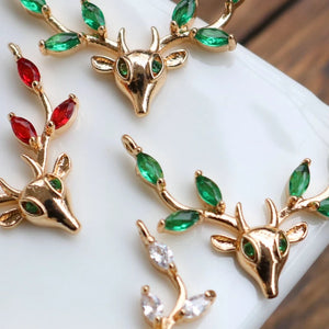 14K Plated Zircon Deer Necklace Pendant Earrings DIY Jewelry Accessory