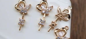 14K Gold Plated Zircon Key Necklace Pendant DIY Jewelry Making