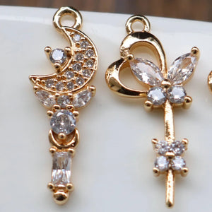 14K Gold Plated Zircon Key Necklace Pendant DIY Jewelry Making