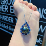 14mm Big Pearl Sapphire Lab Gemstone Pendant Necklace for Women