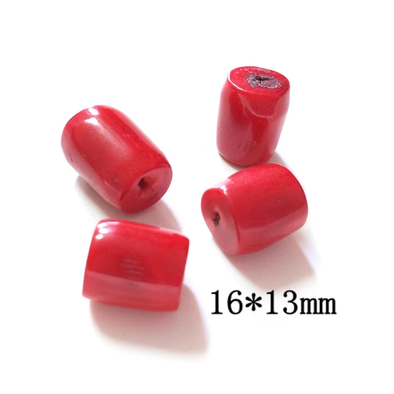 16*13MM Red Coral Cylindrical Beads 5pcs DIY Necklace Bracelet