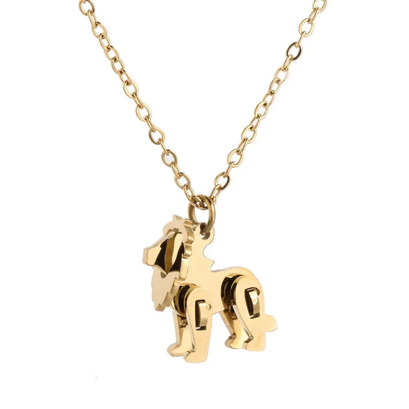 18k Plated Little Lion Small Animal Necklace Female Stainless Steel Accessory