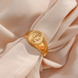 Retro Portrait Coin Ring Stainless Steel Waterproof Vintage Statement Ring