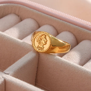 Retro Portrait Coin Ring Stainless Steel Waterproof Vintage Statement Ring