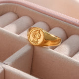 Retro Portrait Coin Ring Stainless Steel Waterproof Vintage Statement Ring