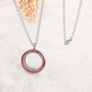25mm Stainless Steel Red Crystal Locket Pendant Floating Women Jewelry