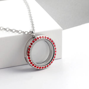 25mm Stainless Steel Red Crystal Locket Pendant Floating Women Jewelry