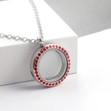 25mm Stainless Steel Red Crystal Locket Pendant Floating Women Jewelry