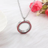 25mm Stainless Steel Red Crystal Locket Pendant Floating Women Jewelry