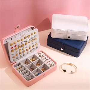 Small Leather Jewelry Box Travel Organizer Earring Ring Necklace Storage