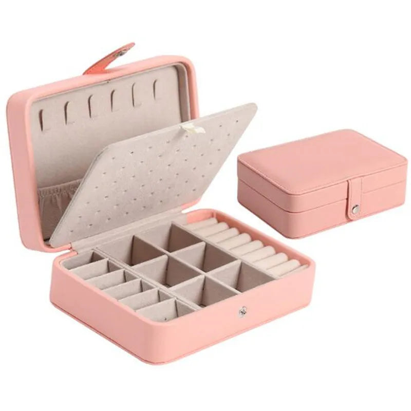 Small Leather Jewelry Box Travel Organizer Earring Ring Necklace Storage
