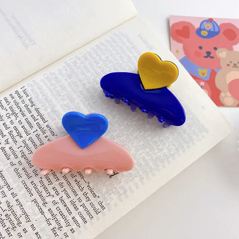 Small Pink Heart Hair Claws for Women