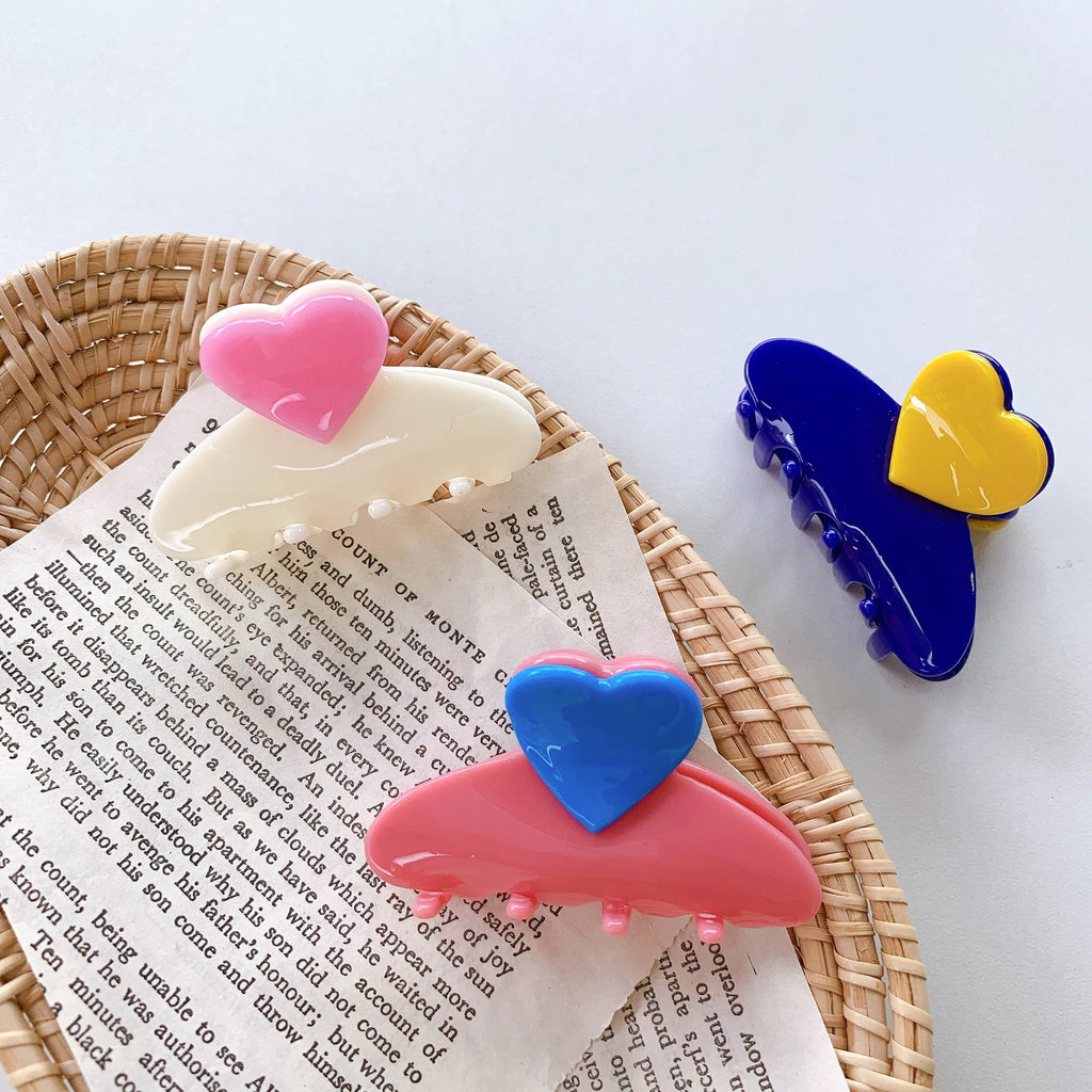 Small Pink Heart Hair Claws for Women