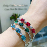 7*9mm Aquamarine Stone Emerald Ruby Lab Diamond Strand Bracelet for Women