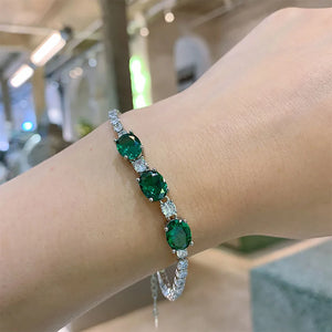 7*9mm Aquamarine Stone Emerald Ruby Lab Diamond Strand Bracelet for Women