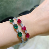 7*9mm Aquamarine Stone Emerald Ruby Lab Diamond Strand Bracelet for Women