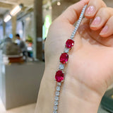 7*9mm Aquamarine Stone Emerald Ruby Lab Diamond Strand Bracelet for Women