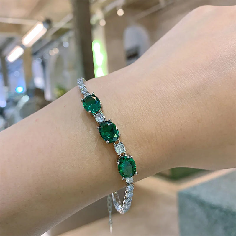 7*9mm Aquamarine Stone Emerald Ruby Lab Diamond Strand Bracelet for Women