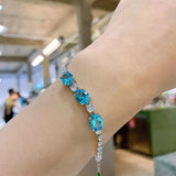 7*9mm Aquamarine Stone Emerald Ruby Lab Diamond Strand Bracelet for Women
