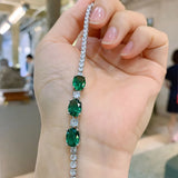 7*9mm Aquamarine Stone Emerald Ruby Lab Diamond Strand Bracelet for Women