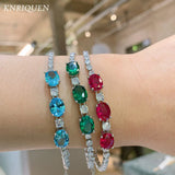 7*9mm Aquamarine Stone Emerald Ruby Lab Diamond Strand Bracelet for Women