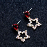 925 Silver Needle Earrings Red Heart-shaped Five-pointed Star Female Accessories