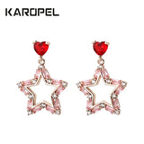 925 Silver Needle Earrings Red Heart-shaped Five-pointed Star Female Accessories