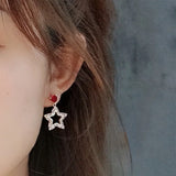 925 Silver Needle Earrings Red Heart-shaped Five-pointed Star Female Accessories