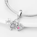 925 Silver Fish&Doll Airplane Globe Charm Bead 3mm Bracelet Bangle DIY