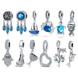 925 Silver Fish&Doll Airplane Globe Charm Bead 3mm Bracelet Bangle DIY