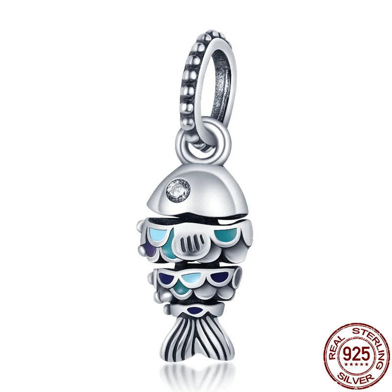 925 Silver Fish&Doll Airplane Globe Charm Bead 3mm Bracelet Bangle DIY