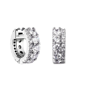 925 Silver Double Band Pave Hoop Earrings Clear CZ Brincos